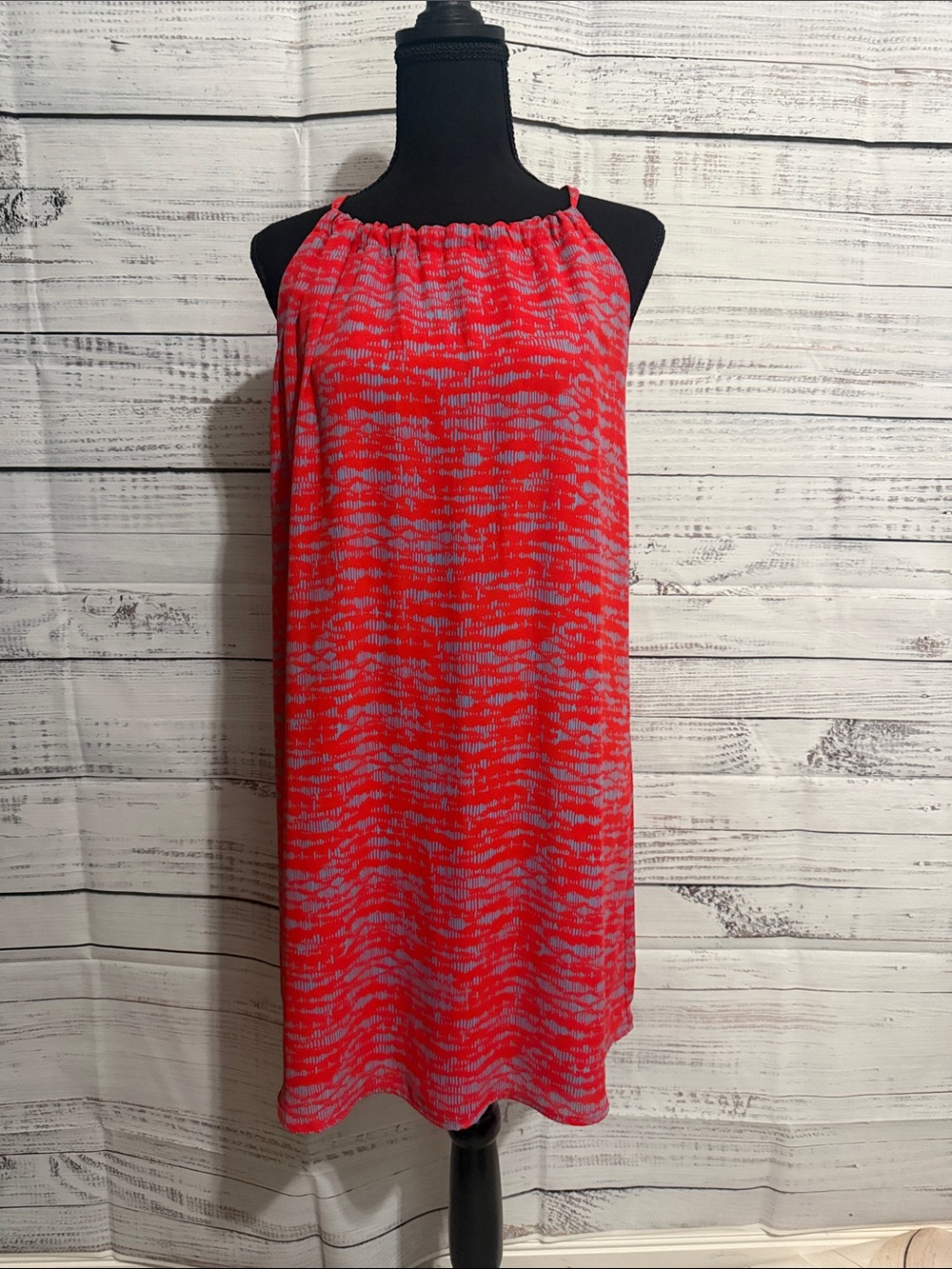 Allison Joy Red and Lavender Patterned Halter Midi Dress